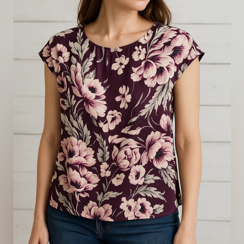 Ann Taylor Factory Floral Blouse in Purple and Pink